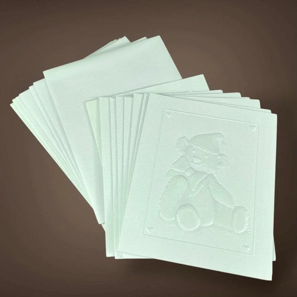 Teddy Bear Note Cards 1985‎ Current Embossed Set 8 Soft Blue Cards 1980s